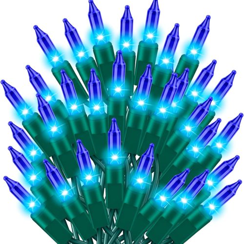 Ultra-Bright Connects End to End Blue Christmas Mini Lights 100L 19.6Ft UL Listed Incandescent Bulb String Light Set for Indoor Outdoor Holiday Garden Party Christmas Tree Garland Decor30.45