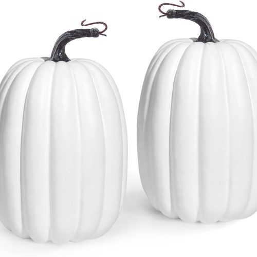 Artmag 8 Inch Large Artificial Pumpkins, 2PCS Big White Faux Foam Harvest Pumpkins for Fall Autumn Thanksgiving Seasonal Holiday Decor