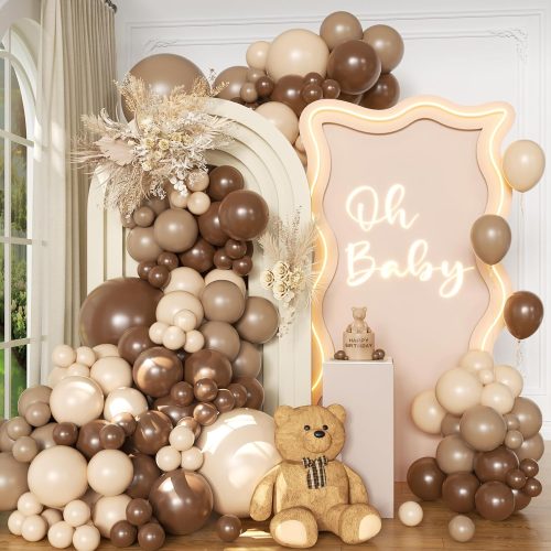 Brown Balloon Arch Kit 138 Pcs Neutral Balloon Arch Garland Kit Include brown Beige Nude Tan Balloons for Baby Shower Gender Reveal Wedding Birthday Party Decoration (Brown and Beige)