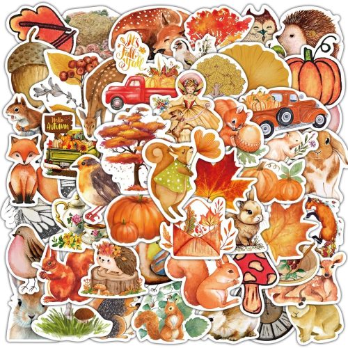 YUJUN 50 PCS Thanksgiving Fall Stickers, Autumn Pumpkin Maple Leaf Stickers Decals for Thanksgiving Water Bottles Luggage Cards Envelopes Scrapbook Laptop Gift Party Decoration for Kids Teens