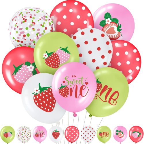 36 Pcs Strawberry Theme Balloons Strawberry Polka Dot Sweet One Balloons for Girls First Birthday Party Decorations Summer Fruit Baby Shower Supplies, 12 Inch