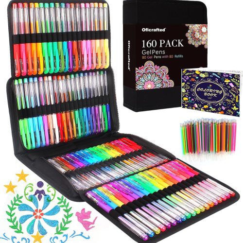 160 Pack Gel Pens for Adult Coloring Book, 80 Colors Gel Pens Colored with 80 Rifills, Glitter Gel Pens for Artists Drawing & Painting