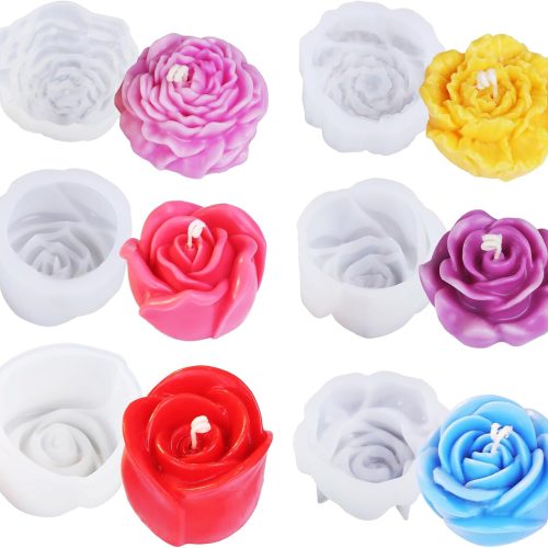LET'S RESIN Flower Resin Molds, Rose Candle Making Molds Including 6 PCS Flower Silicone Resina Moldes, Silicone Molds for Epoxy Resin Craft,Candle Making