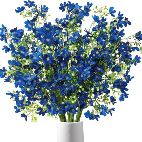 TOCHGREEN 10PCS Artificial Silk Flowers with Long Stems Faux Bulk Babys Breath Flowers Fake Silk Flowers Bouquet for Floral Arrangement Tall Vase Home Wedding Table Centerpieces Decor (Blue)