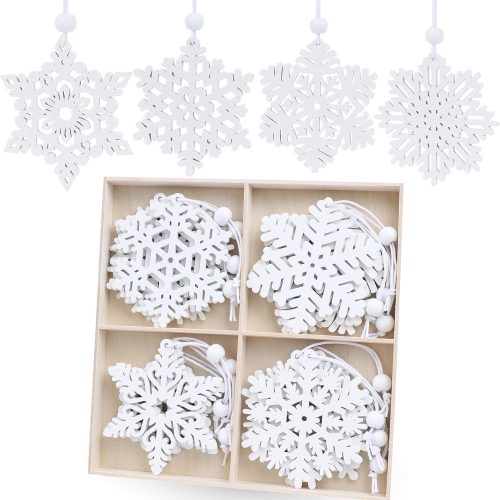 16 Pieces White Snowflakes Ornaments 3inch Wooden Snowflake Christmas Ornament for Winter Home Tree Garland Christmas Decoration Holiady Crafts 8 Styles