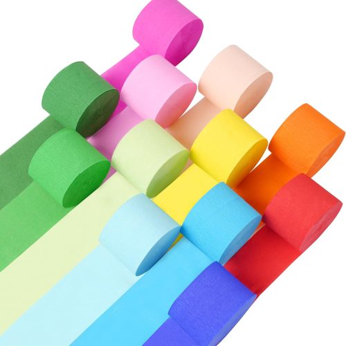 12 Rolls Crepe Paper Streamers - 12 Colors, Colorful Birthday Streamers for Birthday, Wedding, Baby Shower, Ocean, Rainbow, Bachelorette Party Decorations