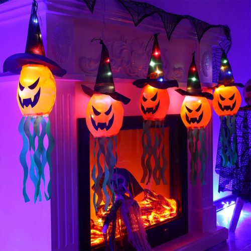 Halloween Pumpkin Lights,10ft Battery Operated 5 LEDs Halloween Decorations Outdoor Indoor String Lights, Scary Hanging Lighted Ghost Wizard Hat Decoration for Patio Garden Home Party Decor