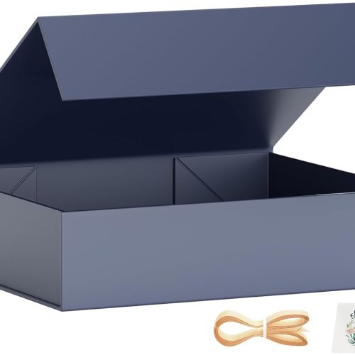 Gift Boxes with Lids, 11.5x7.8x3 In Gentleman Blue Gift Box for Presents Magnetic Closure for T-Shirts, Gloves, Scarves, Books, Baby Clothes, Robes Clothing Gift Wrap, Contains Card, Ribbon