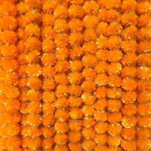 4 Pcs Long Marigold Garland for Decoration, 5 Feet Artificial Orange Marigold Flowers Indian Pooja Diwali Home Wedding Mantle Decor