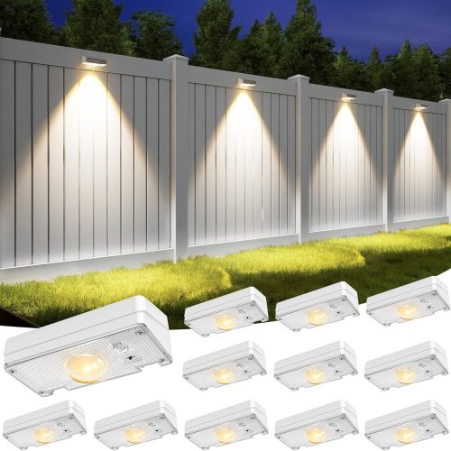 Solar Fence Lights Outdoor Waterproof, Fence Lights Solar Powered, 12 RGB Color Modes & Warm & Cool White, Fence Solar Light Outdoor for Backyard, Patio, Yard, Wall, Deck（White, 12 Pack）