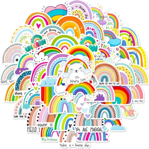 50Pcs Cute Rainbow Stickers for Kids Aesthetic Rainbow Stickers for Water Bottle Funny Weather Sticker Pack Waterproof Sticker for Laptop Scrapbook Skateboard Party Supplies