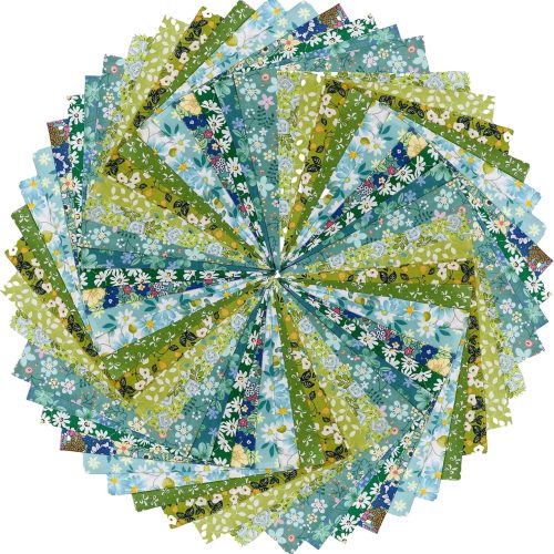 5"x 5" 50 PCS 100% Cotton Floral Fabric Squares Bundles Quilting Supplies for Sewing DIY & Quilt Beginners_Green