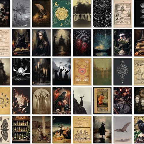 97 Decor Witchy Wall Art Prints - 40 Pcs Vintage Gothic Decor for Home, Witch Collage Kit Creepy Spooky Pictures, Dark Goth Posters Halloween Decorations for Bedroom Aesthetic (4x6)
