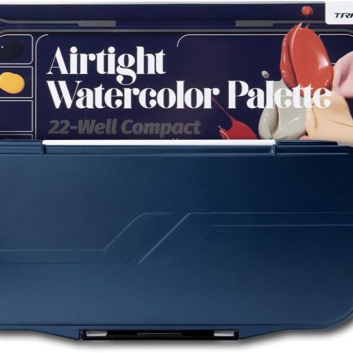 Transon Watercolor Palette Folding with Lid 18wells 2 Mixing Areas and 1 Large Mixing Tray Also for Gouache Acrylic Paint Palette Navy Blue