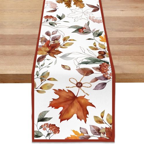 Bonhause Fall Maple Leaves Table Runner 13x72 Inch Autumn Leaf Thanksgiving Kitchen Dining Table Decoration for Indoor Outdoor Home Party Decor