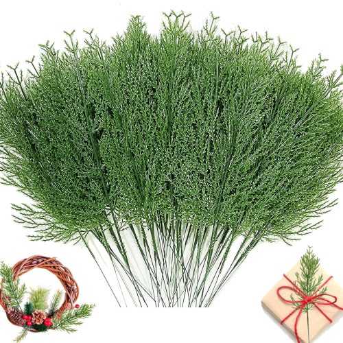50 Pcs Christmas Artificial Pine Branches,Greenery Cedar Sprigs Picks Stems Faux for Christmas Garland Wreath Decoration