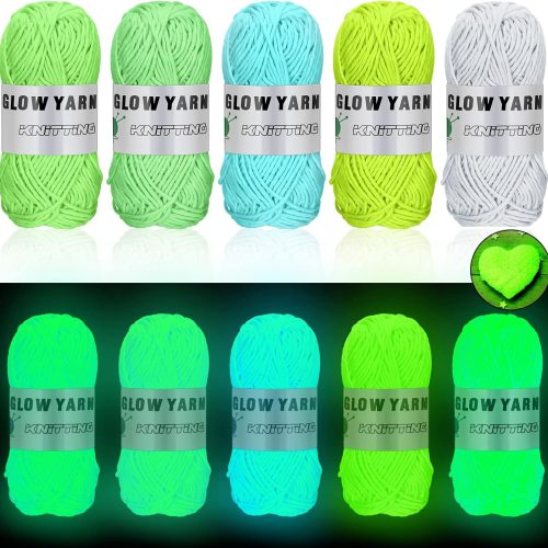 WILLBOND 5 Rolls Glow in The Dark Yarn Luminous Crochet Yarn for Crocheting DIY Knitting Glow Fingering Sewing Supplies for Halloween Arts Crafts Sewing Party, 54.7 yd Per Roll (Classic Colors)