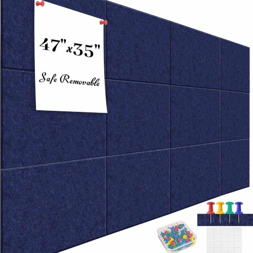 Large Cork Board for Office Dark Blue Felt Board Alternative-12 Pack Felt Wall Tiles for Office Wall Decor,Felt Bulletin Board Tiles,Push pin Board Wall Organizer for Office