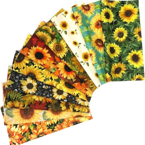 Misscrafts Quilting Fabric 100% Cotton Craft Fabric Bundle Squares Fat Quarters Multicolored for Patchwork DIY Sewing Scrapbooking (10 Pieces, Sunflower, 25x25cm)