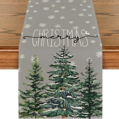 Artoid Mode Pine Tree Snowflake Merry Christmas Table Runner, Seasonal Winter Xmas Holiday Kitchen Dining Table Decoration for Indoor Outdoor Home Party Decor 13 x 72 Inch
