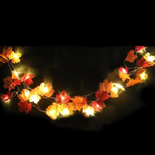 20ft 40 LED Fall Decor, 2 Pack Fall Maple Leaf Garland, Fall Decorations for Home Lights Battery Operated, Thanksgiving Halloween Decor Maple Leaves String Lights for Indoor Room Autumn Harvest