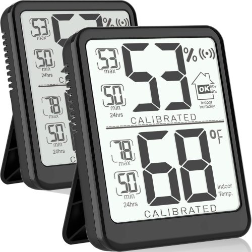2-Pack Room Thermometer, Digital Small Hygrometer Indoor Thermometer Humidity Gauge, Temperature Humidity Meter with Max/Min Record Monitor Sensor for Home, Plants - Battery Included