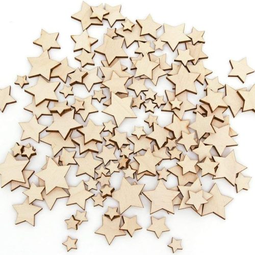 DERAYEE 100 Pcs Unfinished Wooden Stars Ornaments, Assorted Size Cutout Blank Wood Pieces Star for Christmas Wedding Party DIY Crafts