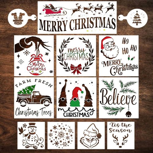 Christmas Stencils for Painting on Wood – Large Merry Christmas Stencils for Crafts Reusable - Set Includes Gnome & Snowflakes - DIY Holiday Templates for Signs, Canvas, Windows, Cookies, Doormats
