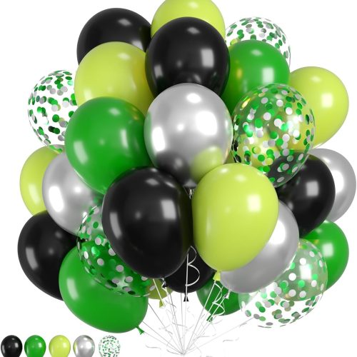 Green and Black Balloons,Green Silver Black Balloon Confetti Balloons for Baby Shower Graduation Soccer Birthday Game Party Decorations