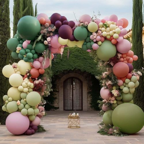 Dusty Pink Green Yellow Balloon Garland - Double Stuffed Sage Green Olive Matte Pastel Plum Balloon Arch Kit for Baby Shower Birthday Floral Fall Party Decoration
