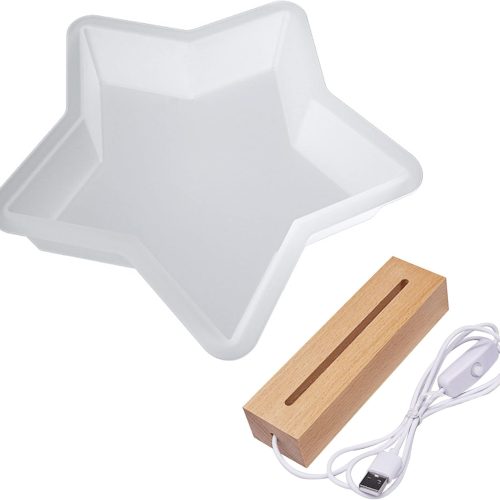 Resin Silicone Molds Large, Large Silicone Molds for Resin with USB Powered Wooden Lighted Base Stand for DIY Table Crafts Party Wedding Desktop Lamp Home Decor (Star)