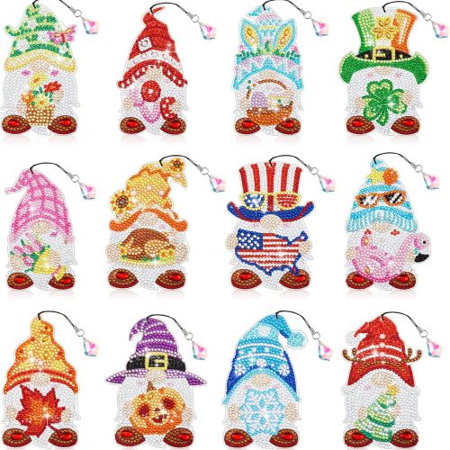 Tenceur 12 Pcs Gnome Diamond Art Kit for DIY Holiday Seasonal Gnome Crystal 5d Diamond Painting Bookmarks Rhinestone Kits for Reading Lover Home Fall Halloween DIY Crafts Gifts Decorations