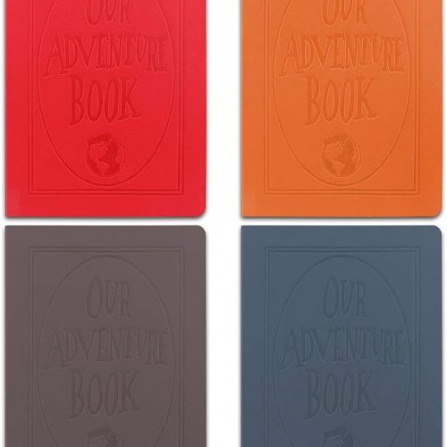 SINOBAND A5 PU Leather Journals Our Adventure Book Cover Writing Journal Travelers Notebook Daily Notepad with Designed Cartoon Inner Papers Set of 4