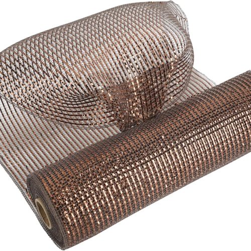 MEEDEE Brown Deco Mesh 10 Inch Deluxe Wide Foil Metallic Mesh Ribbon Chocolate Deco Mesh Harvest Mesh Ribbon Fall Mesh for Wreaths, Garland, Christmas Tree, Gift Wrapping, Bows Making (30 Feet)