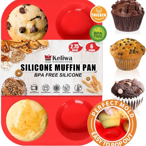 6 Cups Jumbo Muffin Pan,Silicone Cupcake Pan for Baking Food Grade Silicone Non Stick - Upgraded Thickened