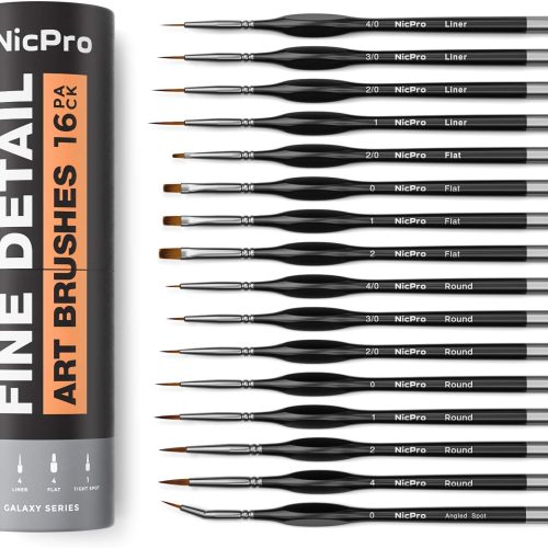 Nicpro 16 PCS Miniature Paint Brushes, Fine Tip Micro Model Detail Paint Brush Set for Acrylic Watercolor Oil, Paint by Number, Models, Miniatures, Craft, Rock Painting - with Container