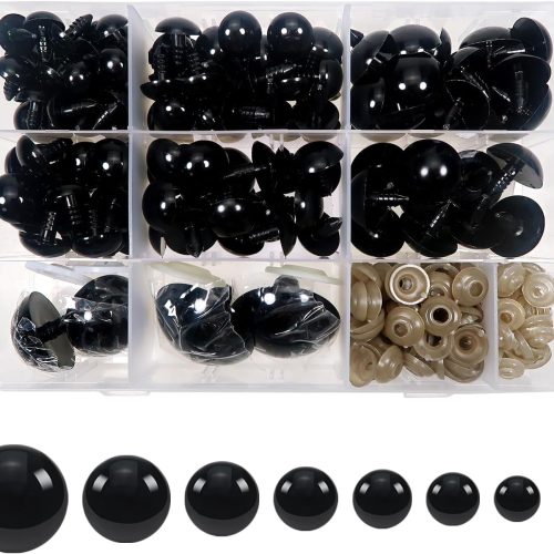 TOAOB 150pcs Large Safety Eyes Crafts Doll Eyes with Washers 14mm to 40mm Black Plastic Safety Eyes for Amigurumis Crochet and Stuffed Animals Bears Making