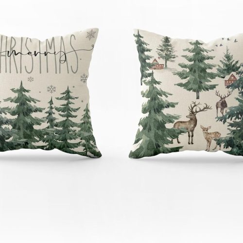 Mocsicka Christmas Pine Tree Pillow Covers 18×18 Inch, Winter Snow Forest Deer Throw Pillow Covers Winter Christmas Farmhouse Cushion Case for Sofa Couch Bed Home Decorations Set of 2