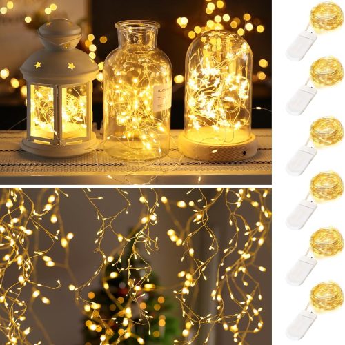 Blingstar Fairy Lights Battery Operated, 6 Pack 7Ft 20LED, Waterproof Silver Wire Mini String, Christmas Lights for Mason Jar Bedroom Table Centerpiece Crafts Decoration, Warm White