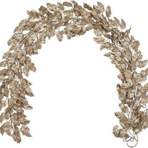 3 Pcs 6FT Christmas Garland Champagne Gold Glittered Artificial Holly Leaves for Mantle Christmas Tree Decorations Indoor Outdoor Hanging Garland Ornaments Garden Door Wall Window Stair Home Decor