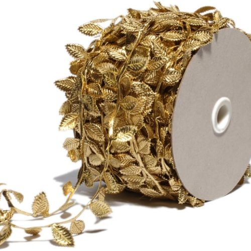 BASOKAN Gold Leaves Leaf Ribbon Trim Rope - 20 Yards - for Garland DIY Crafts and Party Wedding Home Decorations (Gold)