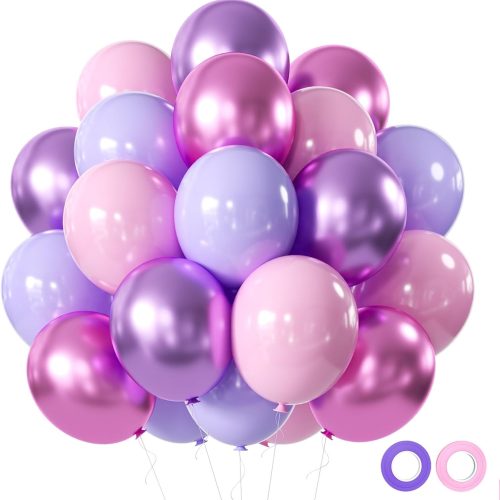 Pink and Purple Party Balloons, 50Pcs 12 Inch Purple Pink Balloons, Metallic Pink Purple Latex Balloons Birthday Party Balloons for Birthday Wedding Bridal Shower Party Decorations
