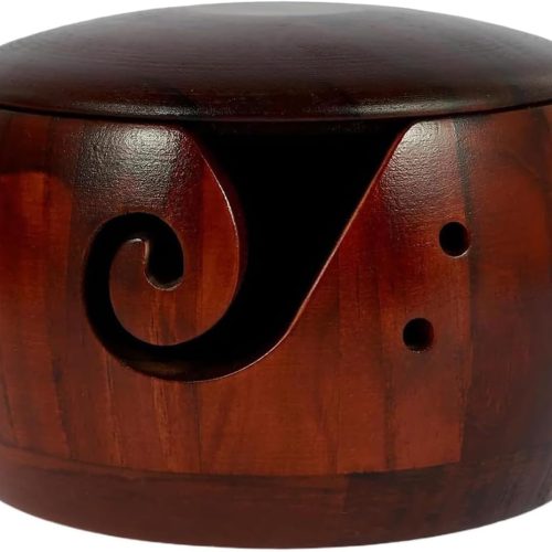 Wooden Yarn Bowl with Lid, Knitting Wood Yarn Bowl Holder with Holes, Handmade Crocheting String Storage, Yarn Holder Bowl Knitting Bowl for Mom Women 6" x 3"