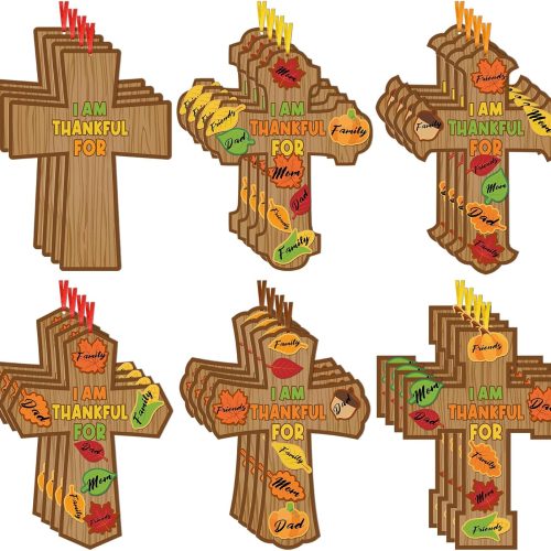 24 Pcs Religious Thanksgiving Cross Craft DIY Christian Fall Crafts Make Your Own Thankful Cross Crafts Fall Church Hanging Ornament for Thanksgiving Sunday School Home Activities