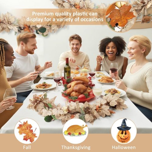Fall Leaves Garland with Lights for Mantle Decor, 6 Ft Neutral Fall Ear Maple Leaf Garland Decorations with Pumpkins Pine Cone Berries for Home Fireplace Porch Table Harvest Christmas Indoor Outdoor