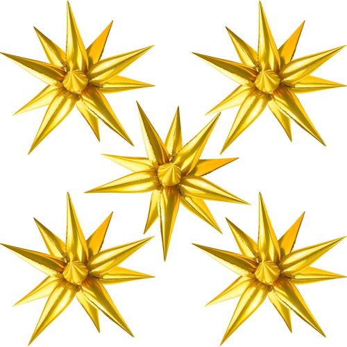 Moukiween 60 PCS Gold Star Foil Balloons, 12 Point Cone Explosion Star Foil Balloons for Birthday, Wedding, Graduation Ceremony and Anniversary Backdrop (Gold)