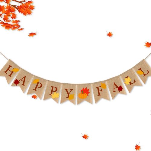 Burlap Happy Fall Banner Pumpkin Thanksgiving Day Autumn Supplies Decorations