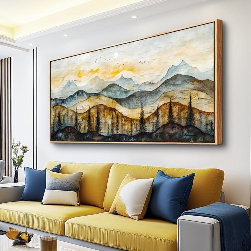 ERQINHUA Large Canvas Wall Art For Living Room Wall Decor For Bedroom Office Tea House Home Decor Prints Pictures Abstract Mountain Landscape Painting Wood Frame Artwork Wall Aesthetics 20"X40"