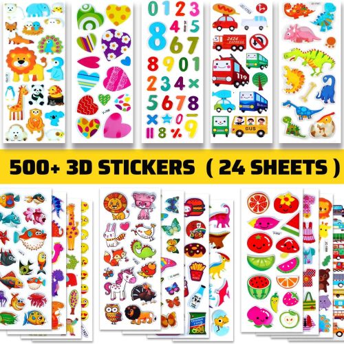 BEESTECH 24 Sheets 500 + Stickers for Kids, Toddlers 2,3,4 Years Old, Teacher Reward Stickers, Potty Training Bulk with Dinosaur Animal Traffic, Sticker Book Included