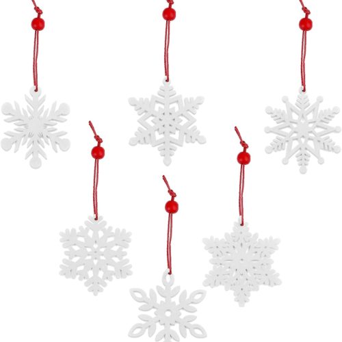 24Pcs Christmas Wooden Snowflakes Ornaments,2.76" White Snowflakes Hanging Ornaments,Xmas Tree Hanging Decorations with Rope,Hollowed DIY Crafts for Christmas Decor